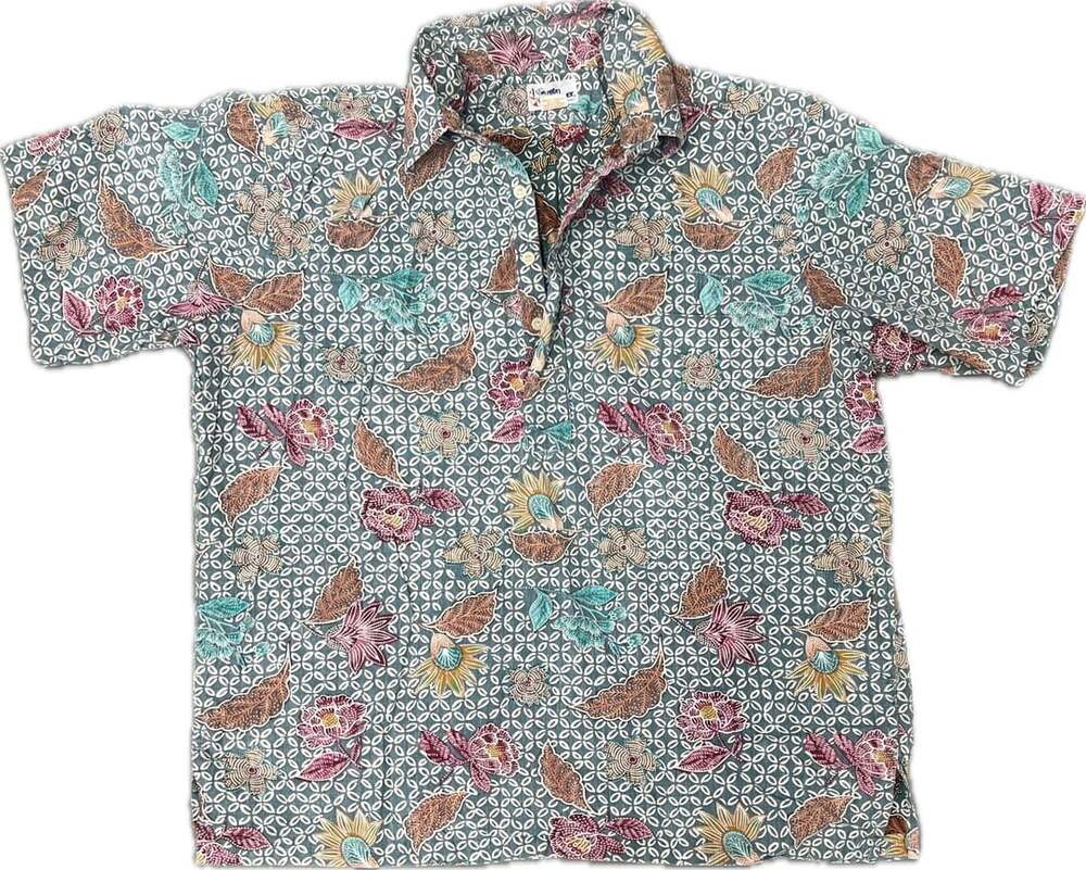 Reyn Spooner Hawaiian Shirt Size L Gray Floral Cotton